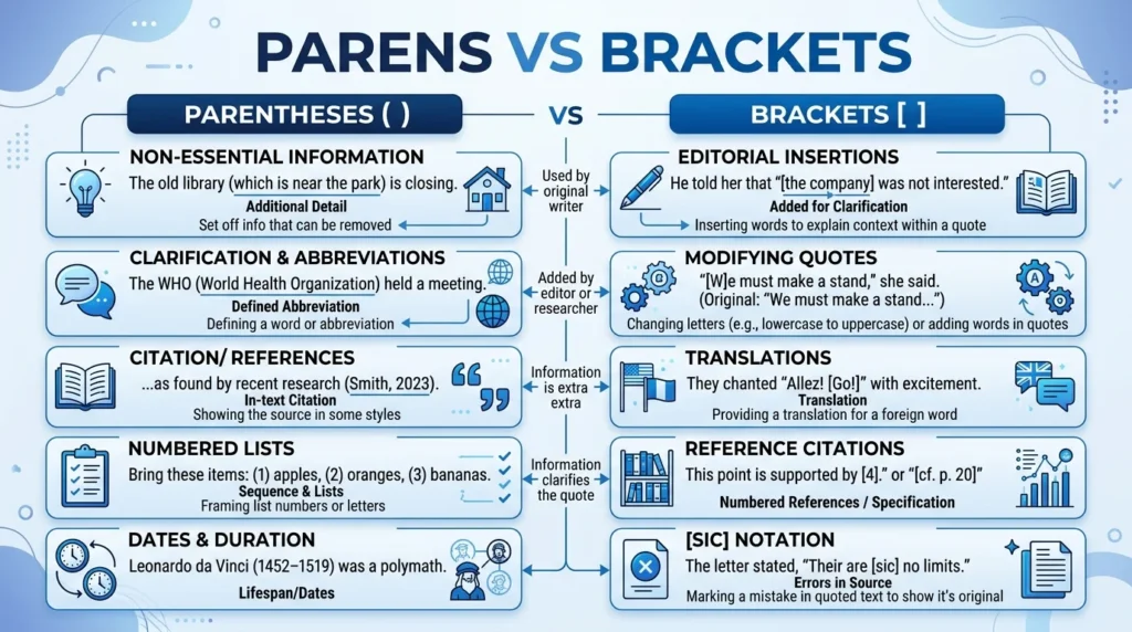 Parens vs Brackets Meaning and Usage